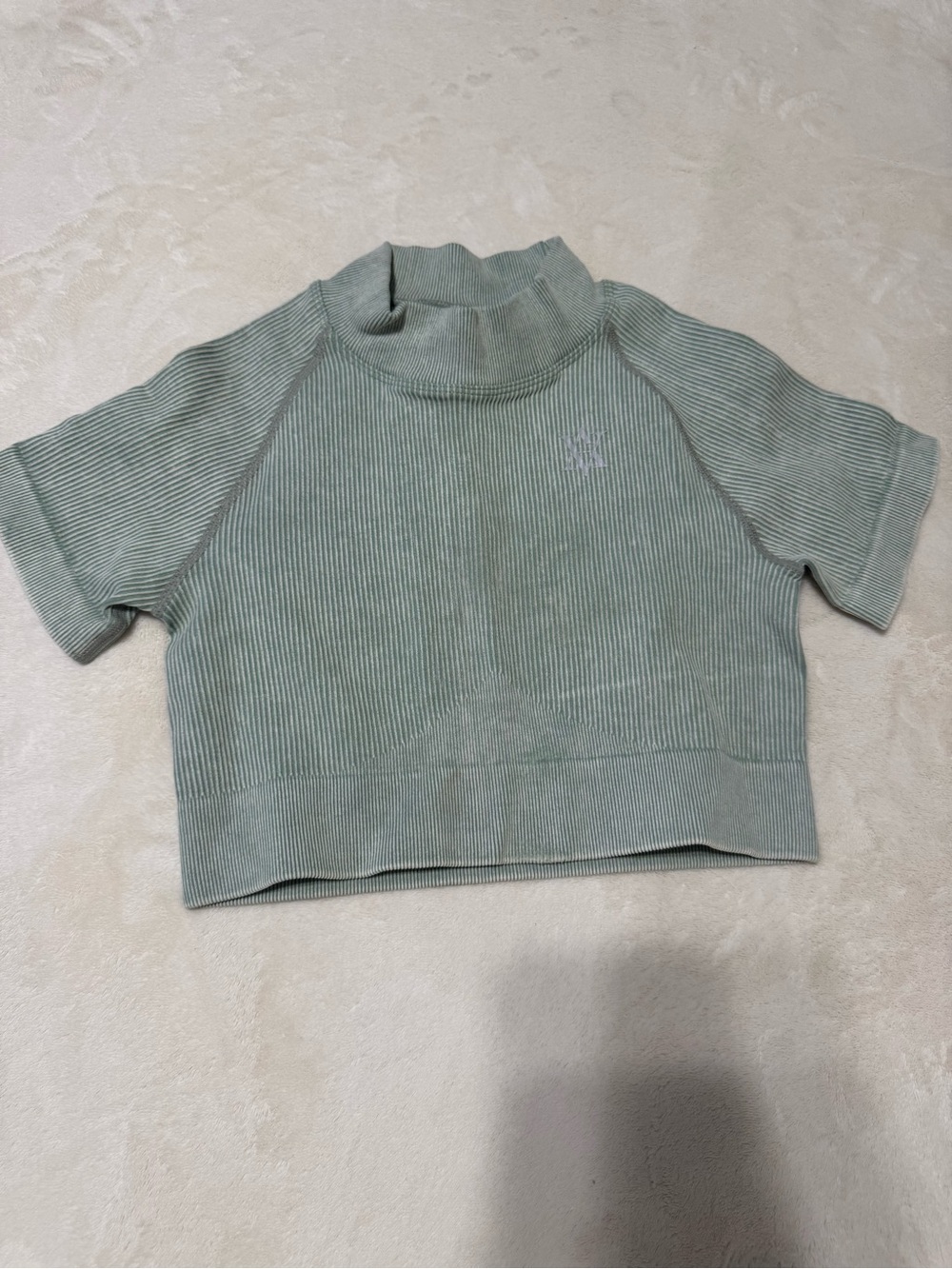 Girls' Ribbed Mock Neck Crop Tee - Sage Green